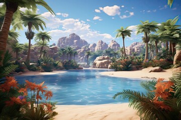 tropical beach with trees generative ai