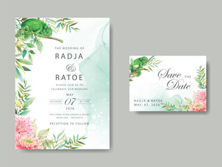 Fototapeta na wymiar greenery eucalyptus watercolor wedding invitation card set