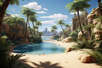 tropical beach with trees generative ai