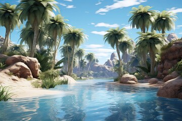 tropical beach with trees generative ai