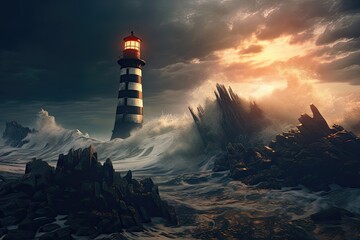 lighthouse on the coast of the sea generative ai