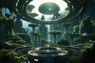 A lush jungle intertwined with futuristic cybernet generative ai