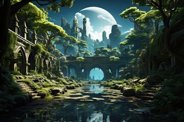 A lush jungle intertwined with futuristic cybernet generative ai