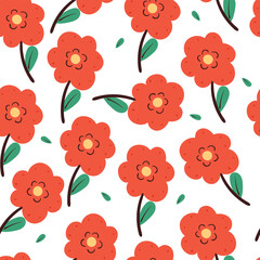seamless pattern cartoon flower and leaves. cute plant wallpaper and background for gift wrap paper