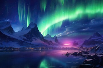 Abstract northern lights or aurora borealis generative ai - obrazy, fototapety, plakaty