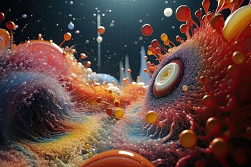 A microscopic view of a surreal technicolor world generative ai