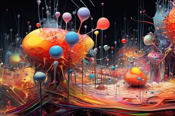 A microscopic view of a surreal technicolor world generative ai