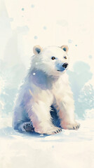 snowing winter polar bear watercolor children's book illustration
