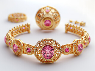 Gold jewelry with pink gemstones