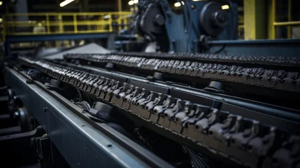 Keuken spatwand met foto An old conveyor belt at an abandoned factory. Bankruptcy, production crisis. © Restyler