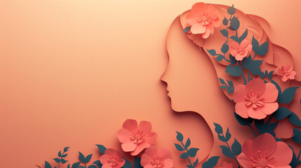 watercolor hand painted background of a woman with flowers, International woman day concept