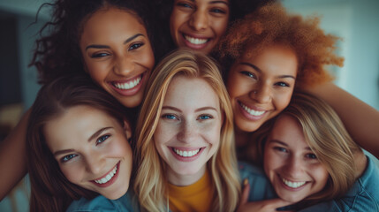 Fototapeta premium group of people smiling, group of woman close up face smiling, International woman day concept