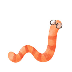 watercolor illustration. a bookworm wearing glasses. child-friendly style. for enhancing educational materials, book-related designs, and creative projects that celebrate the joy of reading