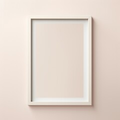 In this close-up, an off-white wood frame takes center stage in a minimalist setup against a light pink wall, providing a blank canvas for customization.