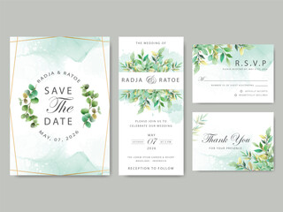 Fototapeta na wymiar greenery eucalyptus watercolor wedding invitation card set