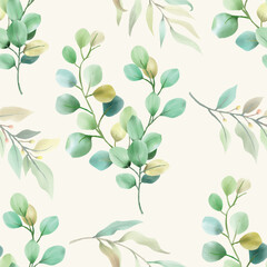 Obraz premium greenery eucalyptus watercolor seamless pattern