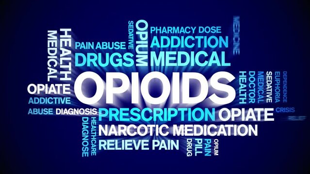 Opioids animated tag word cloud;text design animation kinetic typography seamless loop.