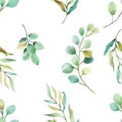 greenery eucalyptus watercolor seamless pattern