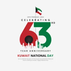 Foto op Plexiglas 25th February happy national day Kuwait. Celebrating 63rd year anniversary. Creative vector illustration.  © Rohan Divetiya 