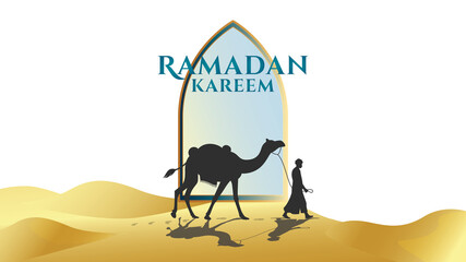 BACKGROUND RAMADAN KAREEM AND CAMEL IN THE DESERT ILLUSTRATION