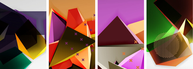 Trendy low poly 3d triangle shapes and other geometric elements background designs for wallpaper, business card, cover, poster, banner, brochure, header, website