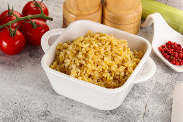 Boiled bulgur wheat in the bowl