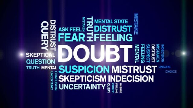 Doubt animated tag word cloud;text design animation kinetic typography seamless loop.
