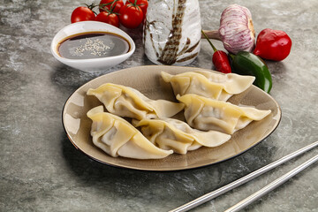 Japanese cuisine - dumplings gyoza with sauce
