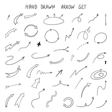 Hand drawn arrows doodle set. Vector Sketch