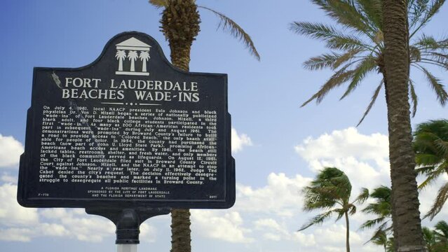 4k HDR video historic sign on Fort Lauderdale Beach Florida Wadeins NAACP