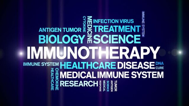immunotherapy animated tag word cloud;text design animation kinetic typography seamless loop.