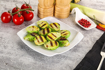 Grilled green brussel sprout cabbage