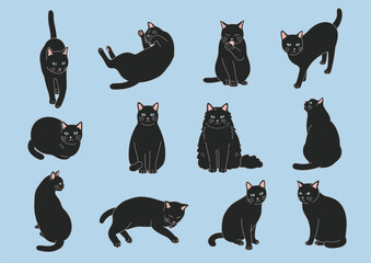 シンプルでかわいい黒猫のイラストセット