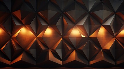 Obraz premium Beautiful geometrical textured 3d wall with golden soft lighting. Modern house, apartment and studio design concept. Created with Generative AI