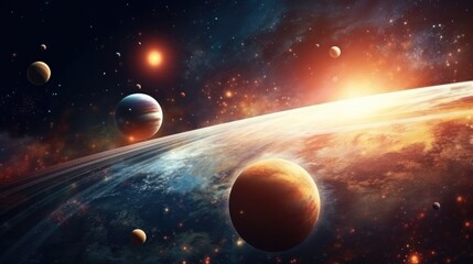 Solar system on galaxy. Universe galaxy space planets. Generative AI. - obrazy, fototapety, plakaty