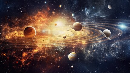 Solar system on galaxy. Universe galaxy space planets. Generative AI.