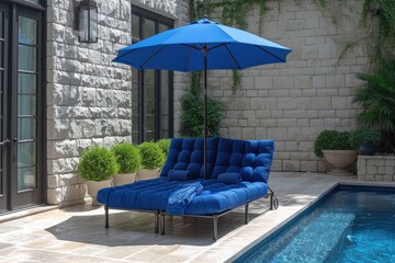 Obraz premium sunbed with umbrella beside the pool professional photography