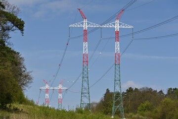 Landscape with pylons for high voltage transmission line in the Czech Republic