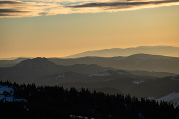 Beautiful landscape of Ceahlau mountains in Romania.
