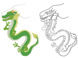 Obraz premium 龍のイラストと線画のセット