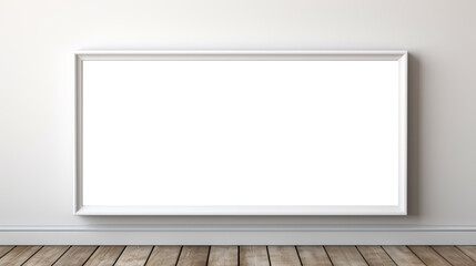 Empty picture frame on wall, white transparent inside, PNG