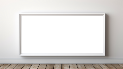 Empty picture frame on wall, white transparent inside, PNG