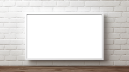 Empty picture frame on brickwall, white transparent inside, PNG