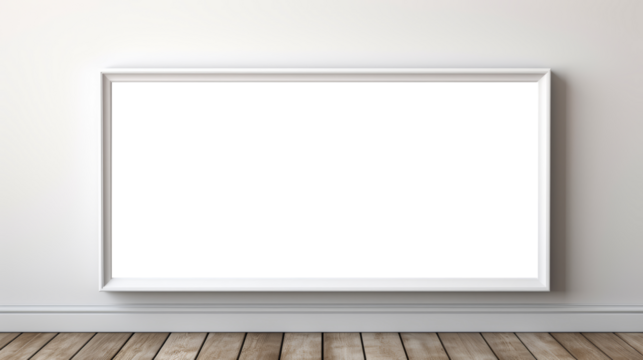 Empty picture frame on wall, white transparent inside, PNG