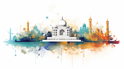 Abstract of India  Taj Mahal, Agra, Uttar Pradesh, India  illustration isolated on white background - obrazy, fototapety, plakaty