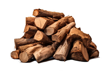 High-quality firewood PNG isolated on transparent background: a collection of dry, seasoned logs...
