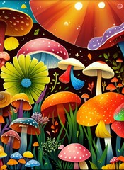 nature, mushroom, fungus, plant, art, organic, illustration