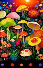 nature, mushroom, fungus, plant, art, organic, illustration