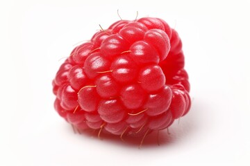 Single ripe raspberry on a white background