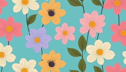 Fototapeta na wymiar Cute Flower Blossom: A Seamless Pattern in Pastel Colors